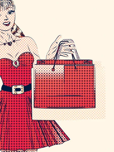 Halftone shopping woman — Stock Photo, Image