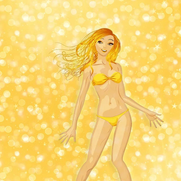 Blond tjej på gul bakgrund — Stockfoto