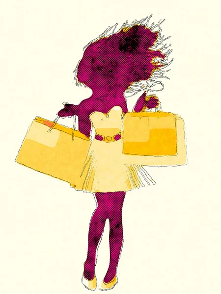 Shopping girl halftone silhouette