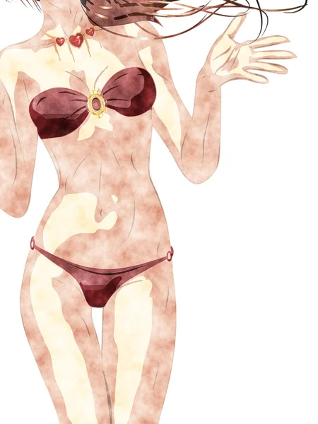 Aquarell Bikini Mädchen — Stockfoto