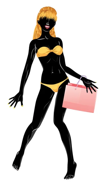 Silhouet van winkelen blond meisje in bikini — Stockvector