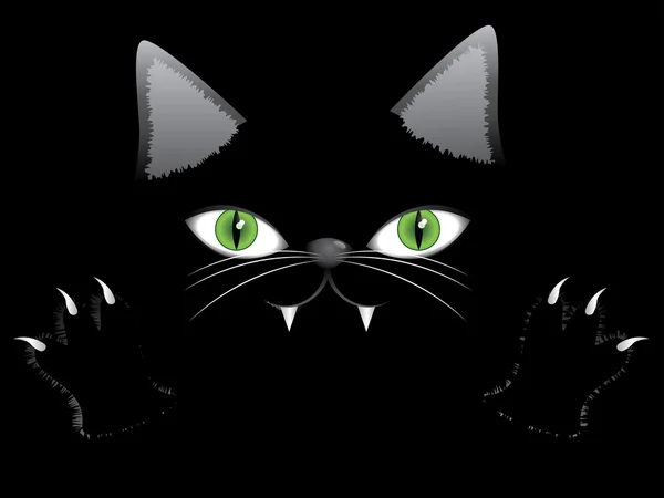 Cara de gato negro con pata — Vector de stock