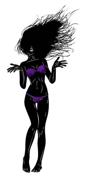 Biquíni violeta silhueta mulher — Vetor de Stock