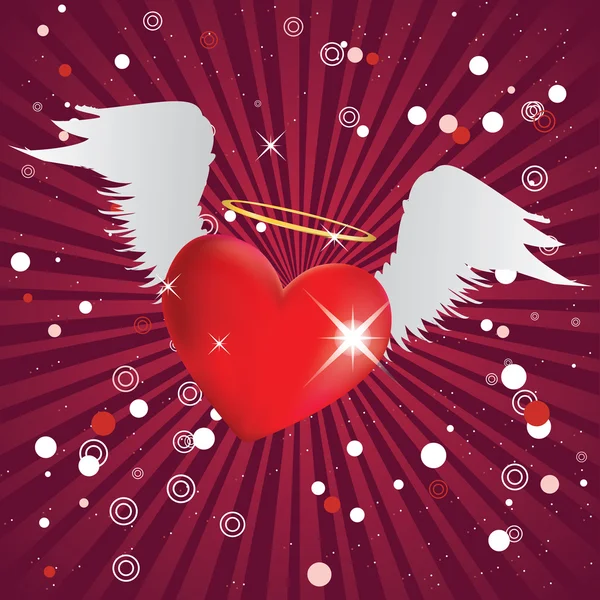 Shiny heart with angel wings — Stock Vector
