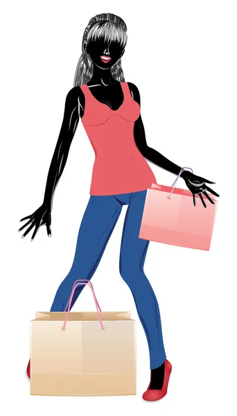 Silhouette of a shopping girl in casual wear — Stock Vector