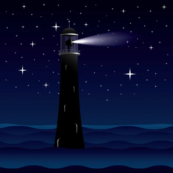 Világítótorony silhouette éjjel — Stock Vector