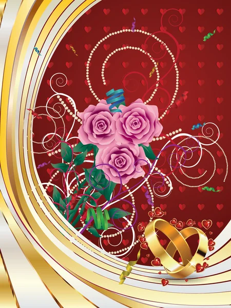 与玫瑰婚礼卡 — 图库矢量图片