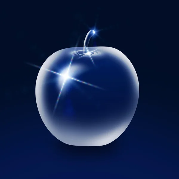 Mavi zemin üzerine cam elma — Stok fotoğraf