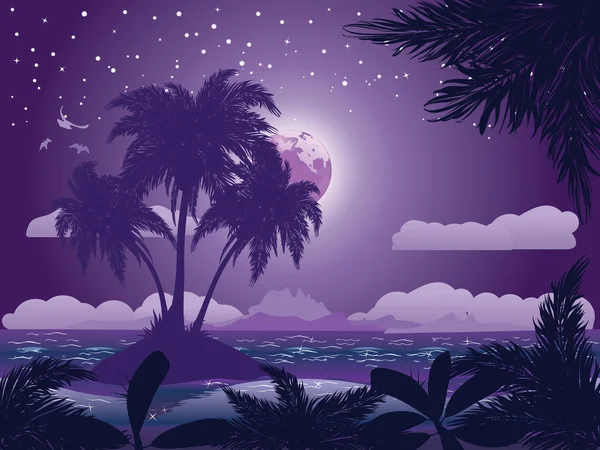 Tropical island at night — Stock Vector