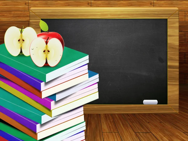 School books and blackboard — Stock Photo, Image