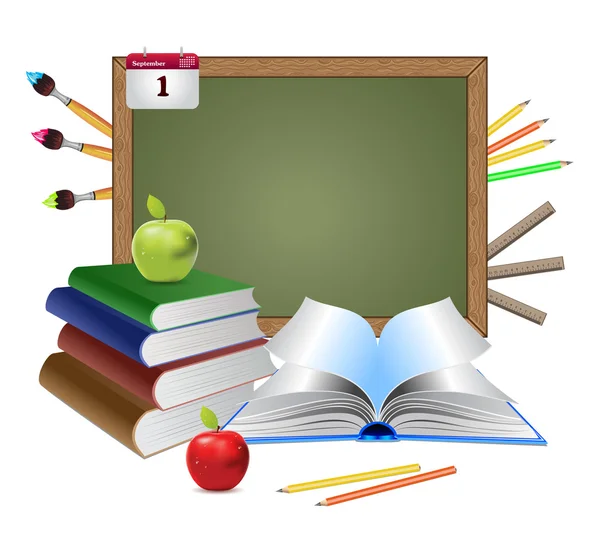 Lege schoolbord en boeken — Stockvector