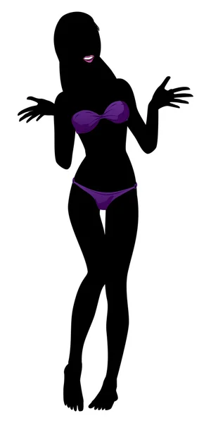 Фиолетовый силуэт девушки в бикини — стоковый вектор