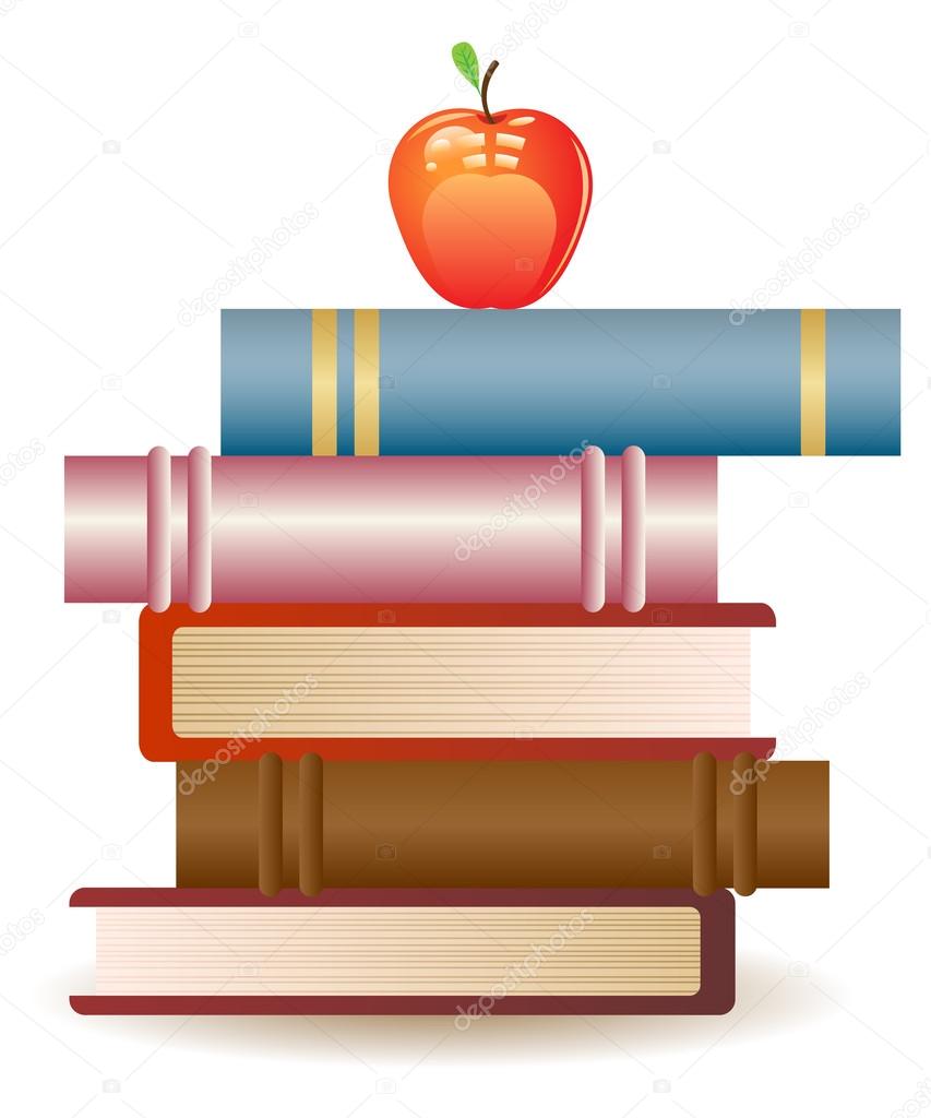 Red apple on book stack