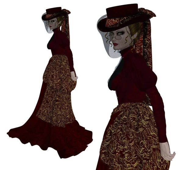Vampier in vintage jurk — Stockfoto