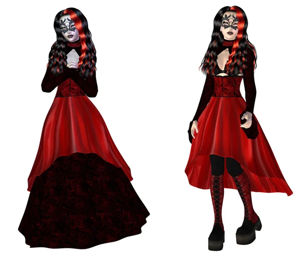Mulher gótica em vestido vermelho — Fotografia de Stock