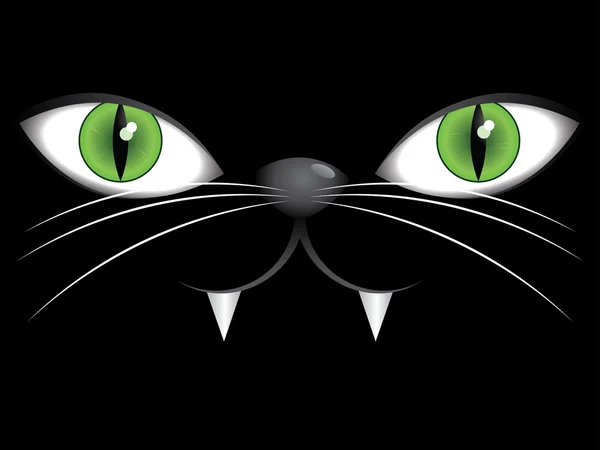 Faccia di gatto nero con occhi verdi — Vettoriale Stock