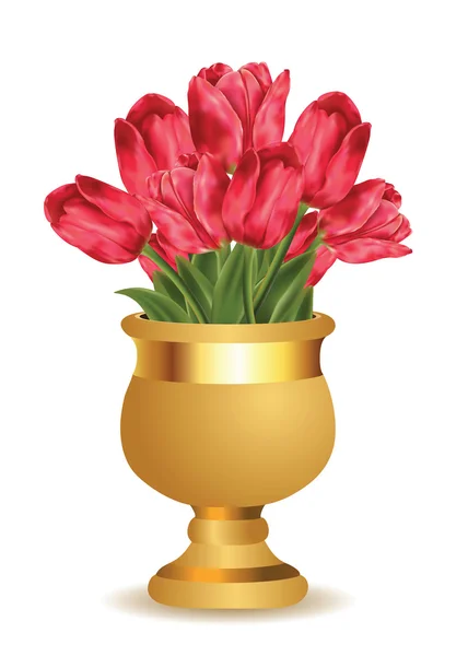 Tulipas cor-de-rosa em vaso dourado —  Vetores de Stock