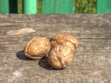 Mature walnuts on table