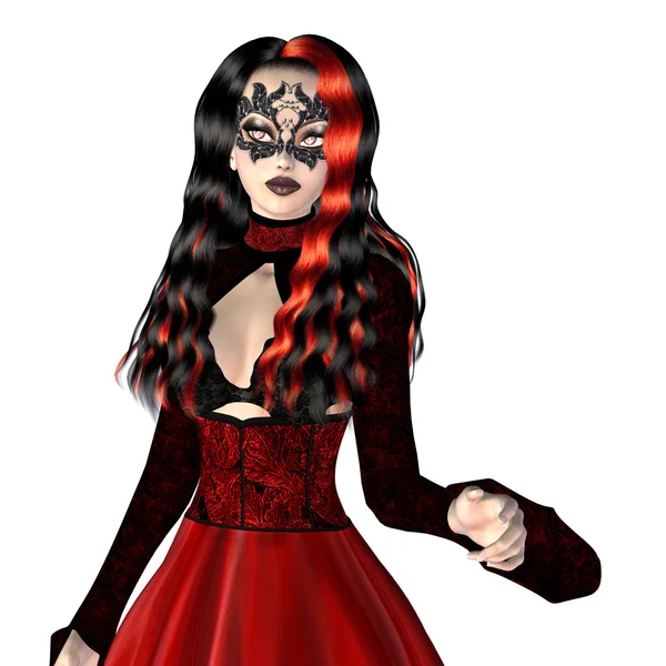 Gothic woman in red dress — Stock Photo, Image