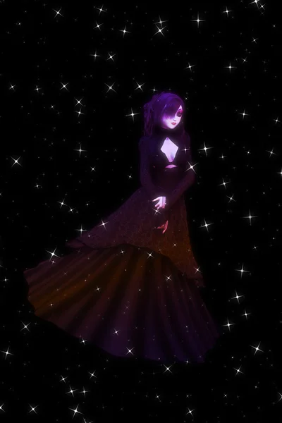 Gotische meisje op sterrenhemel achtergrond — Stockfoto