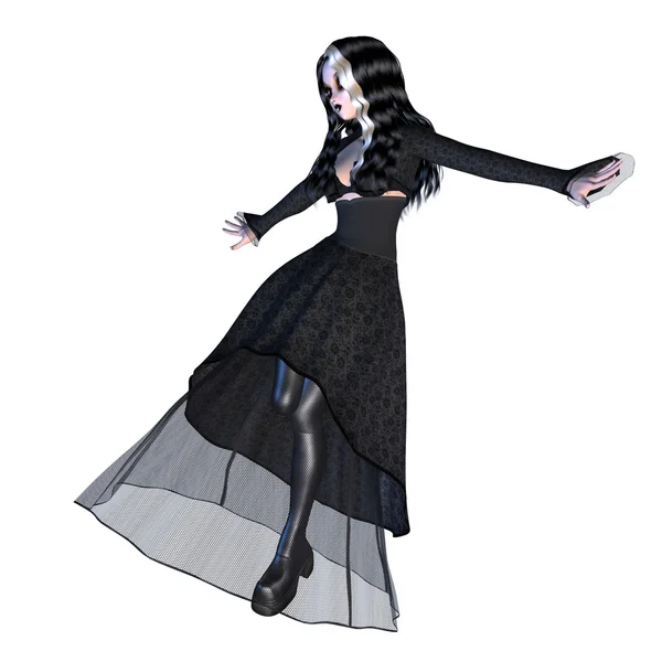 Meisje in zwarte gotische jurk — Stockfoto