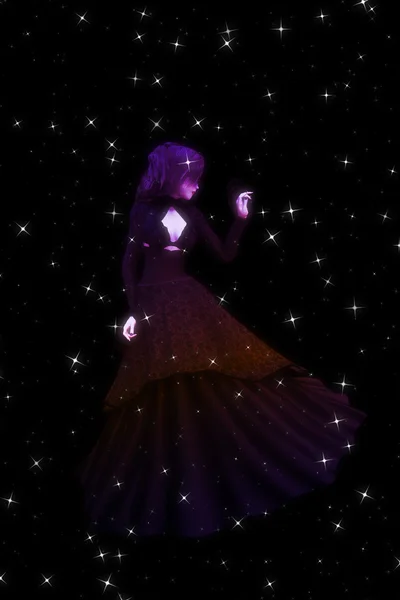 Gothic girl on starry background — Stock Photo, Image