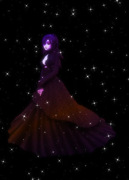 Gotische meisje op sterrenhemel achtergrond — Stockfoto