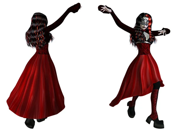 Готическая женщина в красном платье — стоковое фото