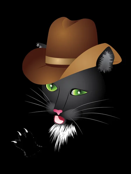 Zwarte kat cowboy — Stockvector