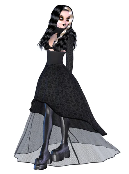 Menina em vestido gótico preto — Fotografia de Stock