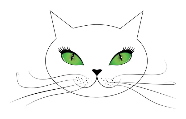 White cat face with green eyes — Stock Vector