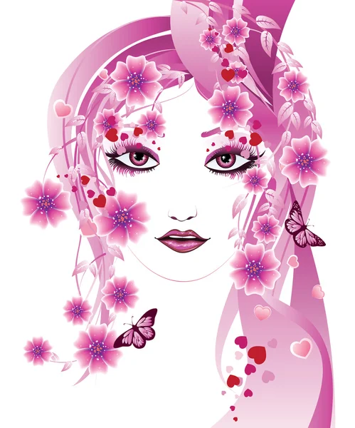 Pink floral girl — Stock Vector