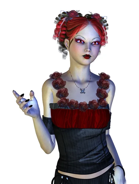 Kırmızı elbiseli. Gotik kız — Stok fotoğraf