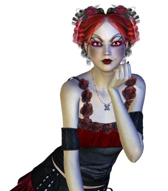 Kırmızı elbiseli. Gotik kız