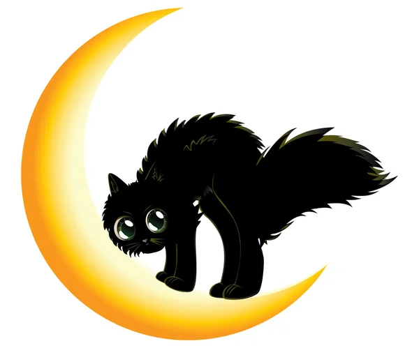 Chat noir sur la lune — Image vectorielle