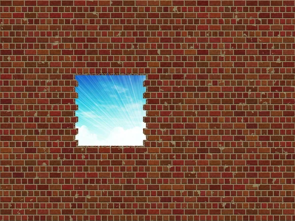 Muro di mattoni rotti e cielo — Foto Stock