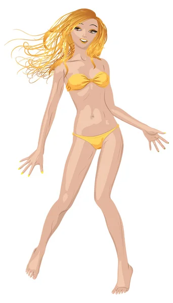 Chica en bikini amarillo — Vector de stock
