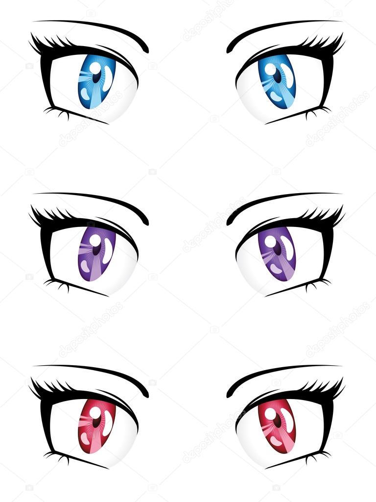 Conjunto Anime Estilo Olhos Cores Diferentes Isolado Branco imagem vetorial  de neizu03.gmail.com© 270457134