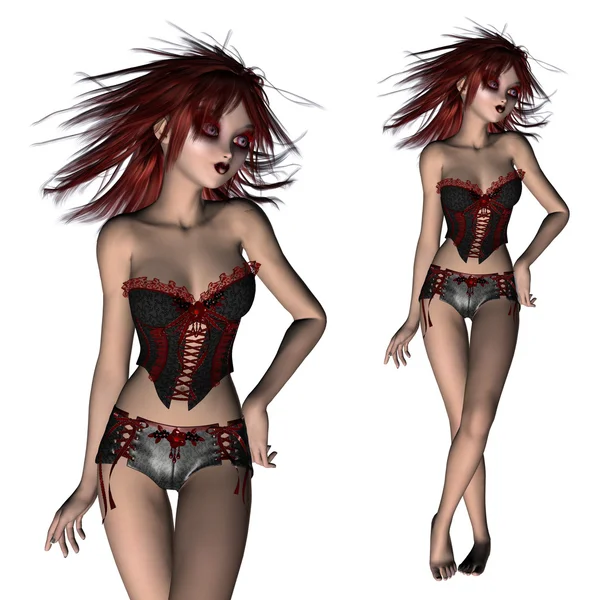 3d girl in black corset — Stock Photo, Image