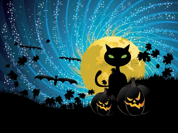 Fondo de fiesta de Halloween con gato — Vector de stock