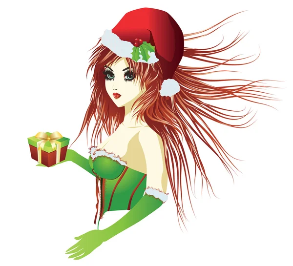 Santa fille dans le corset vert — Image vectorielle