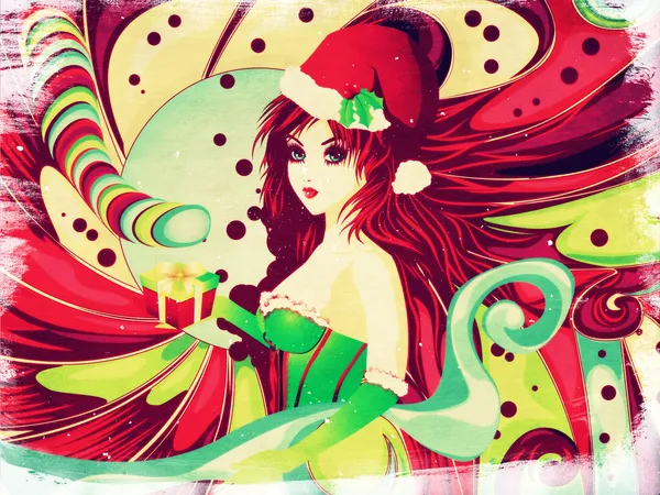 Grunge candy background with Santa girl — Stock Photo, Image