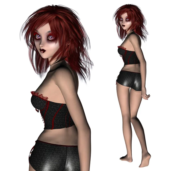 3d girl in black corset — Stock Photo, Image