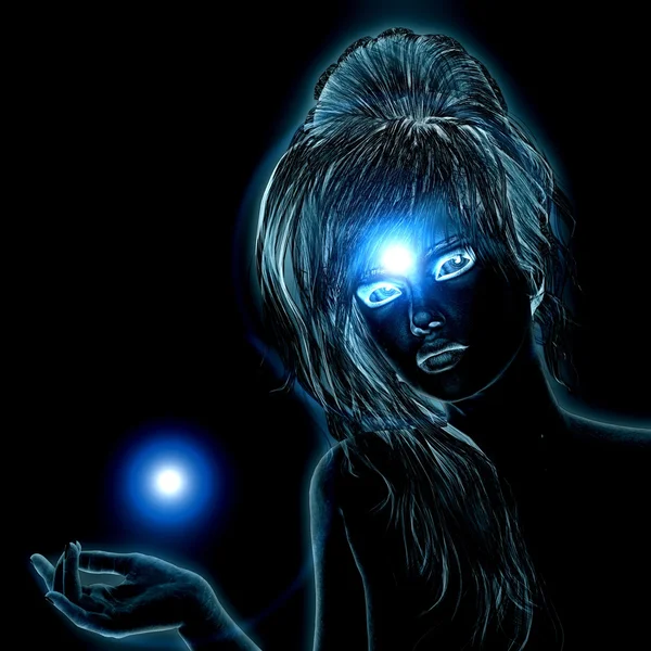 Blue glowing woman — Stock Photo, Image