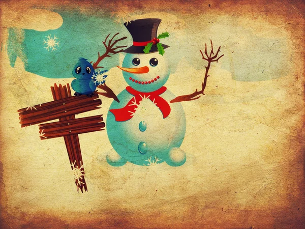 Snowman y letrero — Foto de Stock