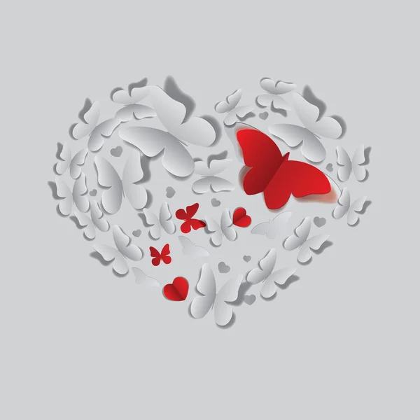 Coeur de papillons en papier — Image vectorielle