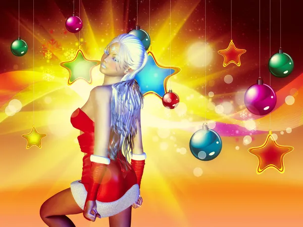 Jul bakgrund med santa flicka — Stockfoto