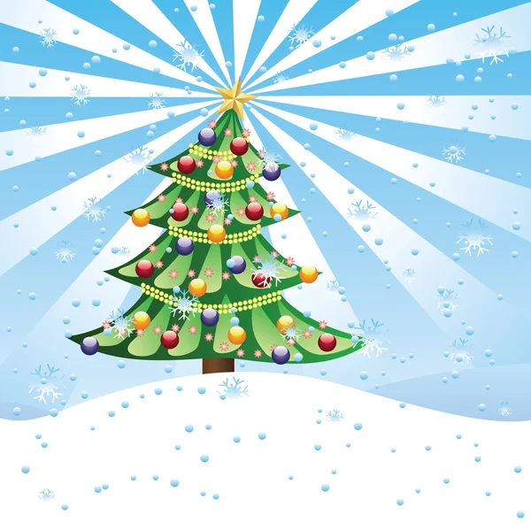 Weihnachtsbaum auf Schneehügel — Stockvektor