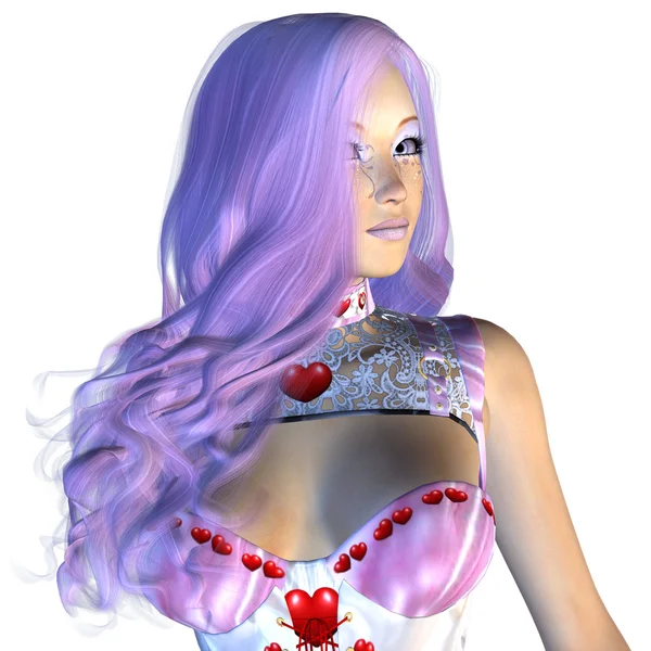情人节的女孩，紫罗兰色的头发 — 图库照片