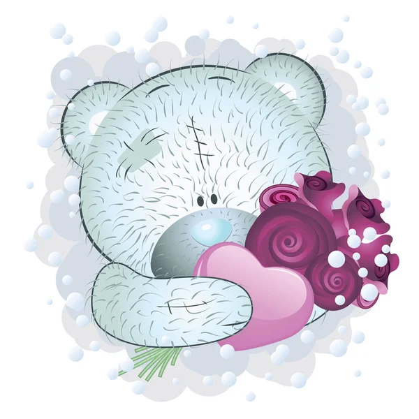 Ours en peluche bleu avec roses — Image vectorielle